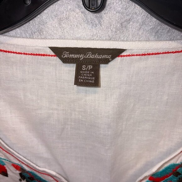 Tommy Bahama Top Womens S White Linen Embroidered Boho Peasant Tunic Casual - Picture 3 of 8